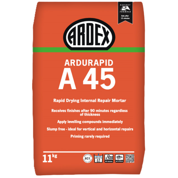 Ardex 'ardurapid' A 45 Rapid Drying And Hardening Internal Repair Mortar