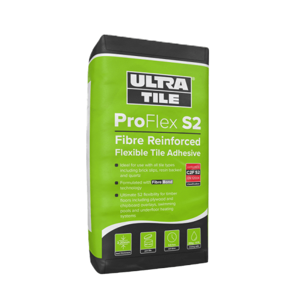 UUltraTile ProFlex S2 is a single part, rapid setting, flexible, fibre reinforced adhesive for wall and floor tiles.